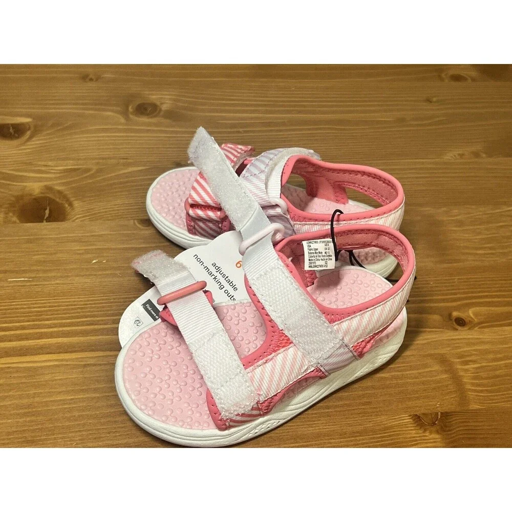 Wonder Nation Infant Toddler Girls Size 5 Sandals Pink Stripe Adjustable NWT